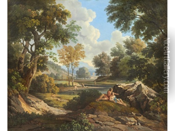 A Classical Landscape With Figures Oil Painting - Pierre Henri de Valenciennes