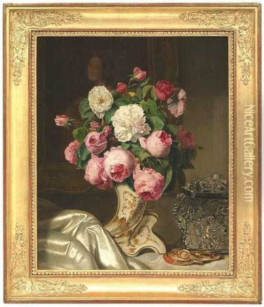 Jozsef . Still-life With Roses, Casket And Bracelets Oil Painting - Jozsef Borsos