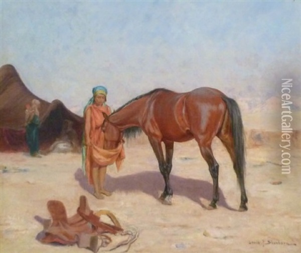 La Halte Des Cavaliers Arabes Oil Painting - John Lewis Shonborn