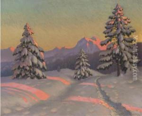 A Sunlit Track In The Snow Oil Painting - Mikhail Markianovich Germanshev
