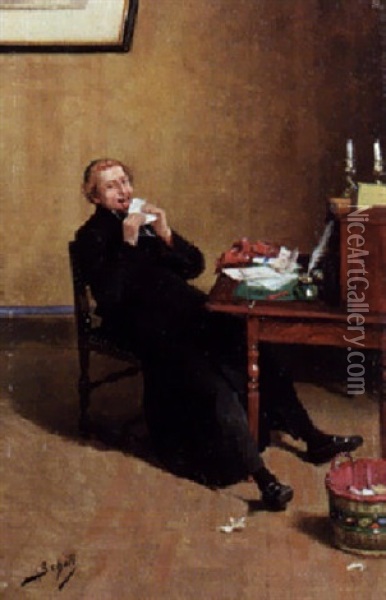 The Curate's Letter Oil Painting - Adolf Schill