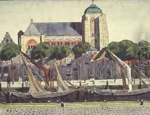 The Church and Harbour at Verre Oil Painting - Thomas Austen Brown