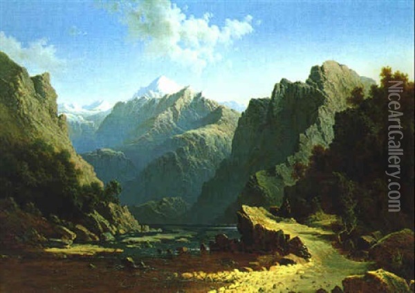 Motiv Aus Dem Kaukasus, Blick Auf Das Kazbek Gebirge Zwischen Vladikavkaz Und Lars Oil Painting - Nikanor Greigor'evich Chernetsov