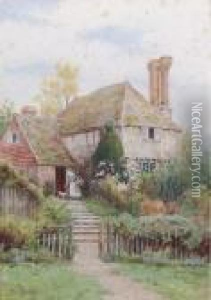 A Sussex Cottage Oil Painting - Thomas Nicholson Tyndale