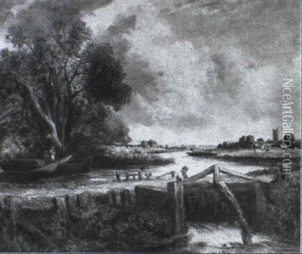 Landscape With Canal Locks Oil Painting - John Constable