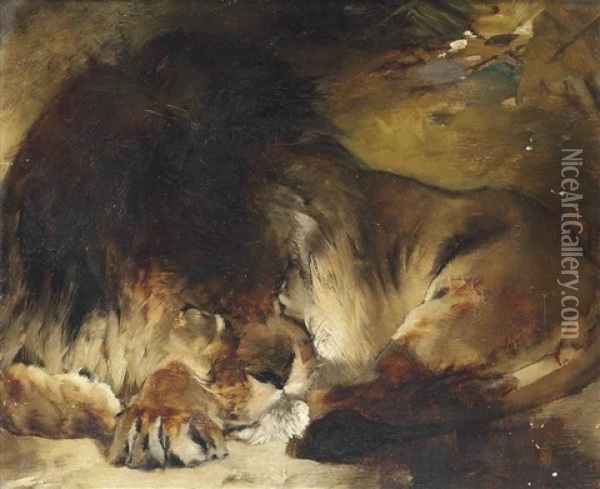 Forest King Asleep Oil Painting - William Huggins