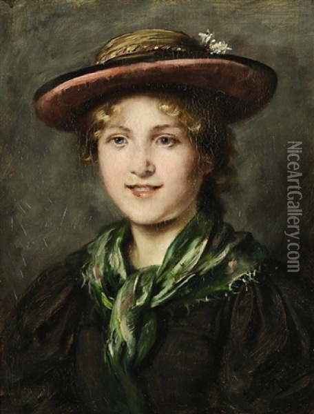 Portrait Eines Jungen Dirndls Oil Painting - Emma (Edle von Seehof) Mueller