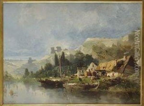 Port Sur La Meuse Oil Painting - Eugene Deshayes