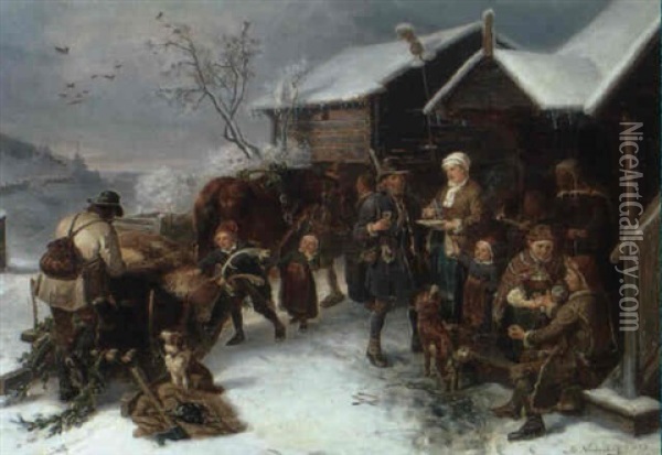 Efter Bjornjakten Oil Painting - Bengt Nordenberg