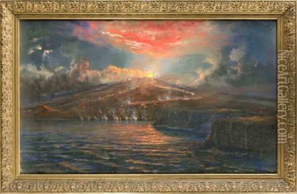 Vulkanausbruch Am Meer Bei Nacht Oil Painting - Charles Furneaux