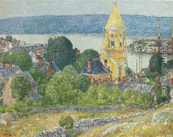Shingling The First Baptist Church, Gloucester Oil Painting - Childe Hassam