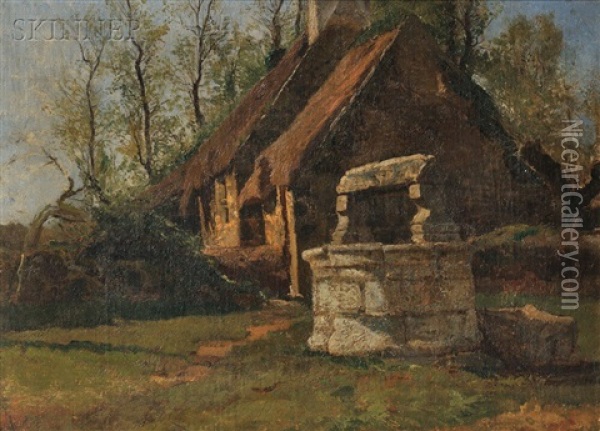Wishing Well Before A Thatched Cottage Oil Painting - Francis Coates Jones