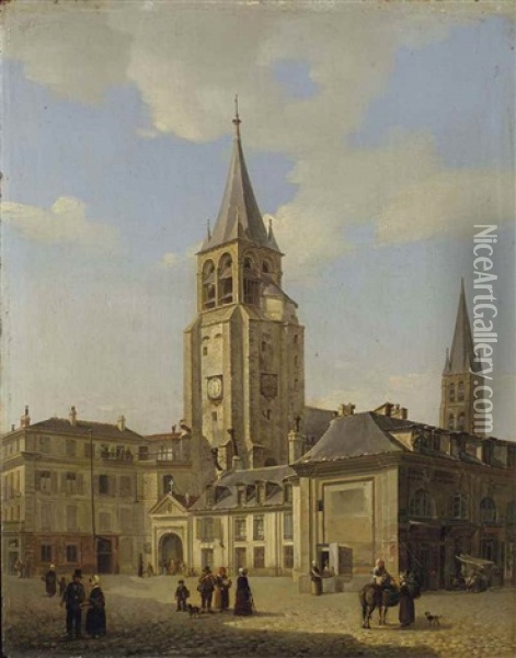 Le Parvis De L'eglise De Saint-germain-des-pres Oil Painting - Frans Vervloet