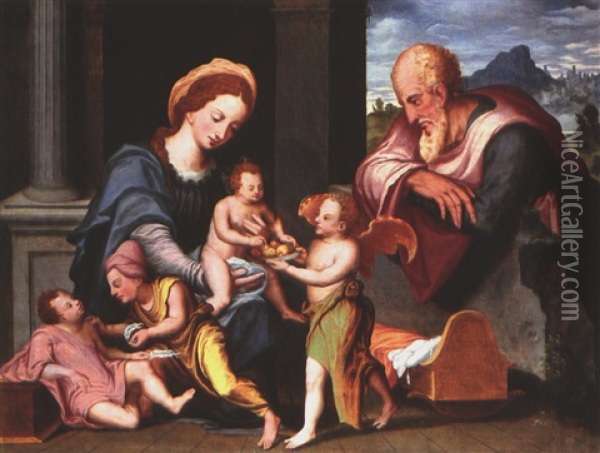 Maria Mit Dem Kind, Johannes Und Dem Heiligen Simon Oil Painting - Joos Van Cleve