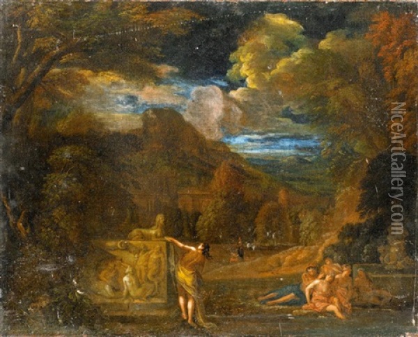 Antikisierende Parklandschaft Mit Mythologischer Szene Oil Painting - Claude Lorrain