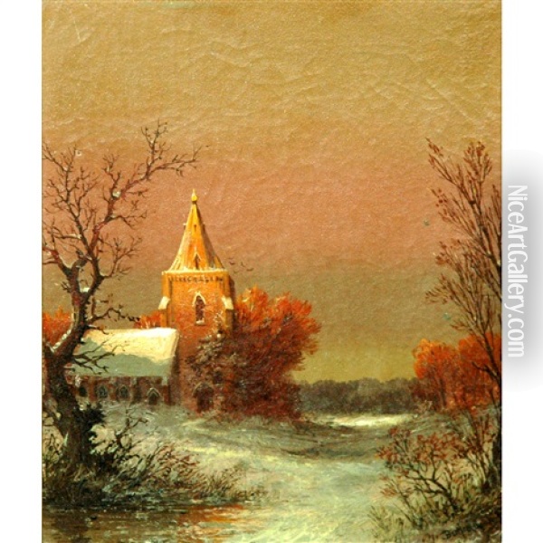 Snowed In Church At Dusk Oil Painting - William van de Bonfield