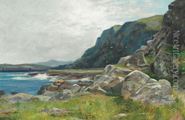 A Rocky Coast Oil Painting - Hugh Allan