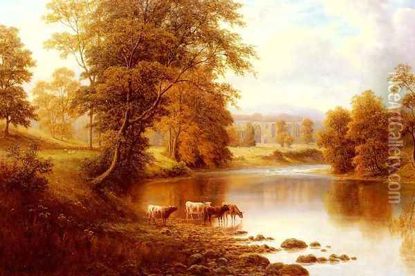 Bolton Abbey, From The Wharfe, Yorkshire Oil Painting - William Mellor