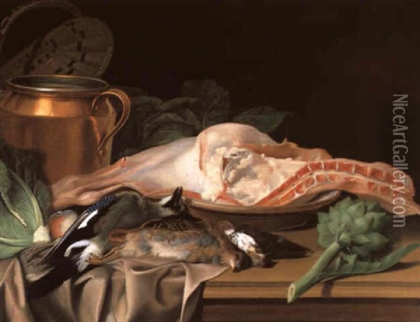 Kuchenstilleben Mit Gem_se, Fleisch Und Erlegtem Federwild Oil Painting - Jacob Samuel Beck