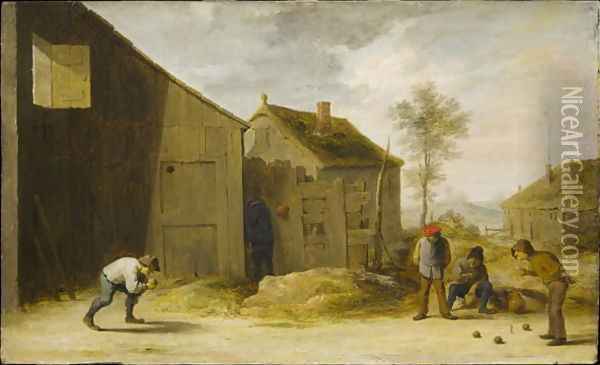 Peasants Playing Bowls Oil Painting - David The Younger Teniers