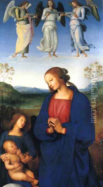 The Virgin and Child with an Angel 1496-1500 Oil Painting - Pietro Vannucci Perugino