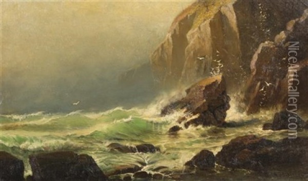 Seascape With Gulls, 1874 Oil Painting - Lemuel D. Eldred