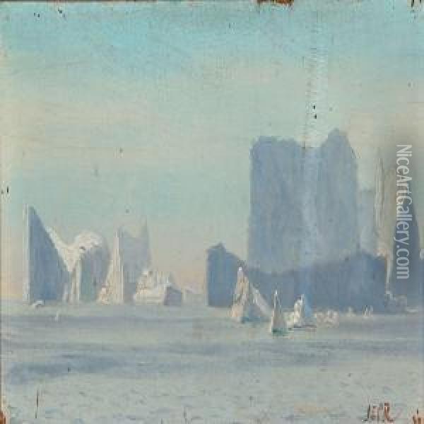 From A Greenlandic Fiord Oil Painting - J.E. Carl Rasmussen
