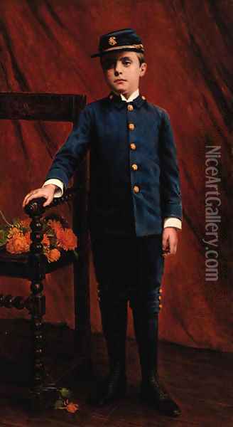 Portrait of a boy in 'Yankee' uniform Oil Painting - American School
