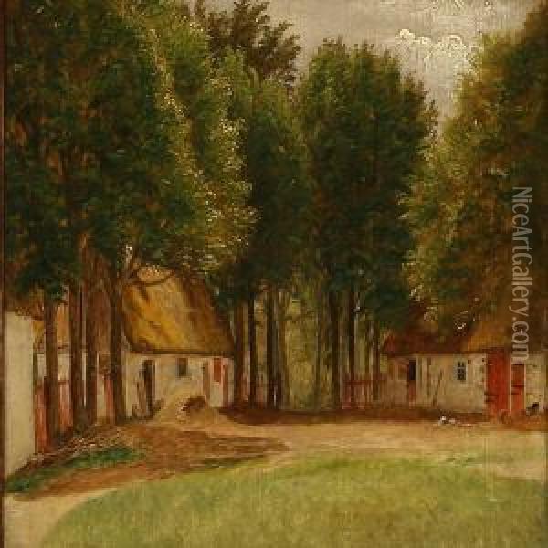 Spring Day At A Farmhouse Oil Painting - David Monies