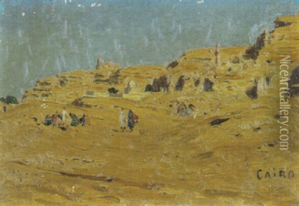 Agyptische Wustenlandschaft Mit Beduinen Im Mittelgrund Oil Painting - Edmund Berninger