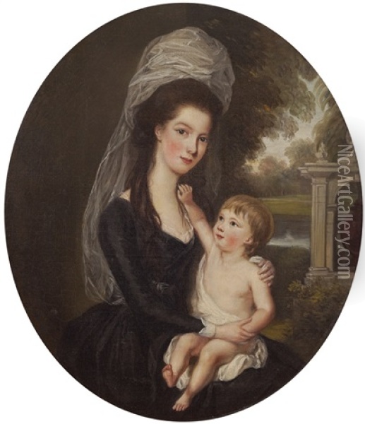 Portrait Of A Mother And Child Oil Painting - Thomas Hickey