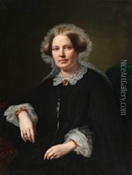 Portrait Of A Woman, Presumably Lady Sponneck Oil Painting - August Heinrich Georg Schiott