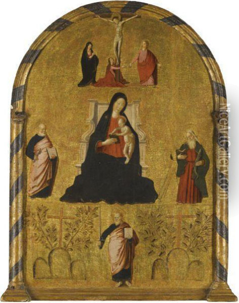 The Madonna And Child Enthroned With The Crucifixion Oil Painting - Pietro Buono