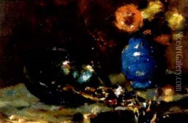 Stilleben Mit Blauer Vase Oil Painting - Maurice Bompard