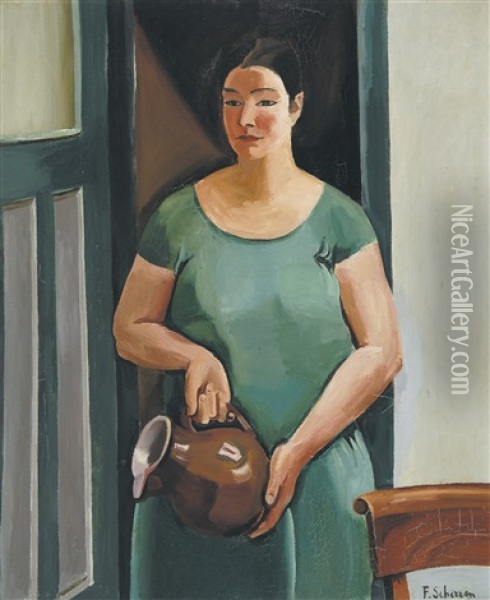 Femme A La Cruche - Verso Aanzet Staande Vrouw Oil Painting - Ferdinand Schirren