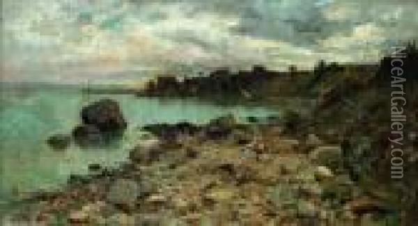 Bord De Lac Au Soleil Couchant, Paysage Anime Oil Painting - Adolphe Appian