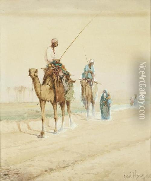 Arab Travellers On An Egyptian Road Oil Painting - Carl Haag