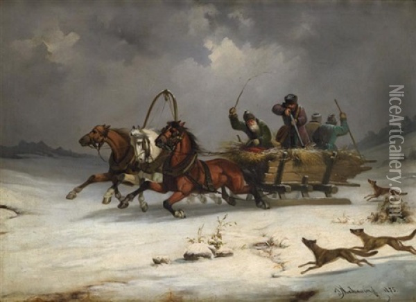 Chasse Au Loup Oil Painting - Josef Mathauser