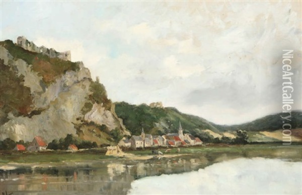 Village Au Bord De L'eau Oil Painting - Henri Arden