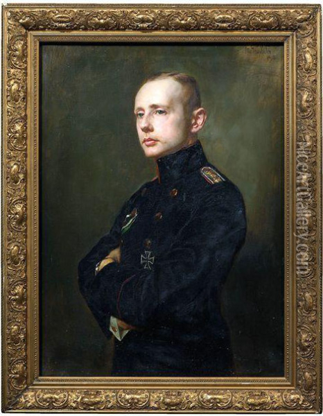 Bildnis Eines Jungen Offiziers In Dreiviertelansicht Nach Links Oil Painting - Otto Propheter