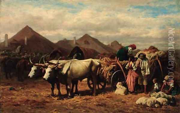 Loading a wagon Oil Painting - August Xaver Karl von Pettenkofen