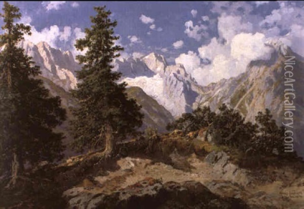 Blick Auf Das Zugspitzmassiv Oil Painting - Hans Frahm