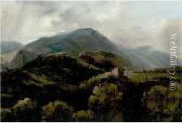 View Of The Mountains Near Tivoli Oil Painting - Auguste Jean Bapt. Vinchon