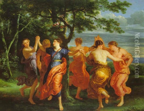 Meidans; Tanzende Madchen In Einer Bewaldeten Landschaft Oil Painting - Erasmus Quellinus II