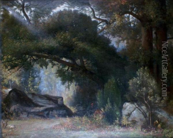 Charbonnier En Foret De Fontainebleau Oil Painting - Jules Thepaut