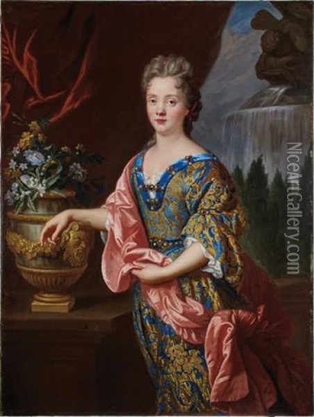 Portrait Of An Elegant Lady Resting Her Arm On An Urn Oil Painting - Jean Francois de Troy