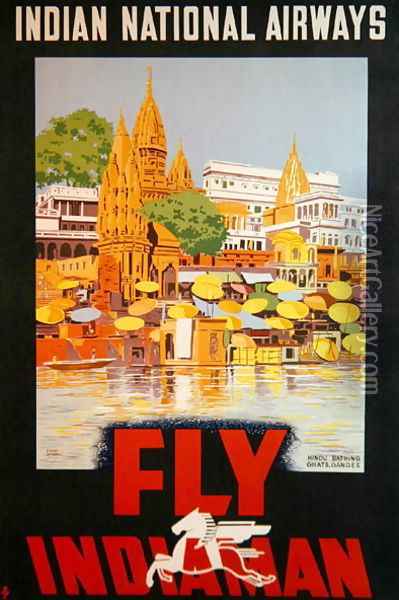 Fly Indiaman, poster advertising Indian National Airways, c.1938 Oil Painting - Sanyai Phani