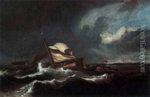 Shipping In Stormy Seas Oil Painting - Ludolf Backhuysen the Elder