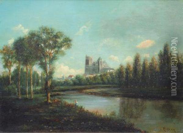 Uferlandschaft Mit Kathedrale Oil Painting - Friedrich Georg Engler