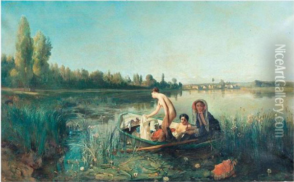 Le Bain Des Canotieres Oil Painting - Francois-Auguste Biard